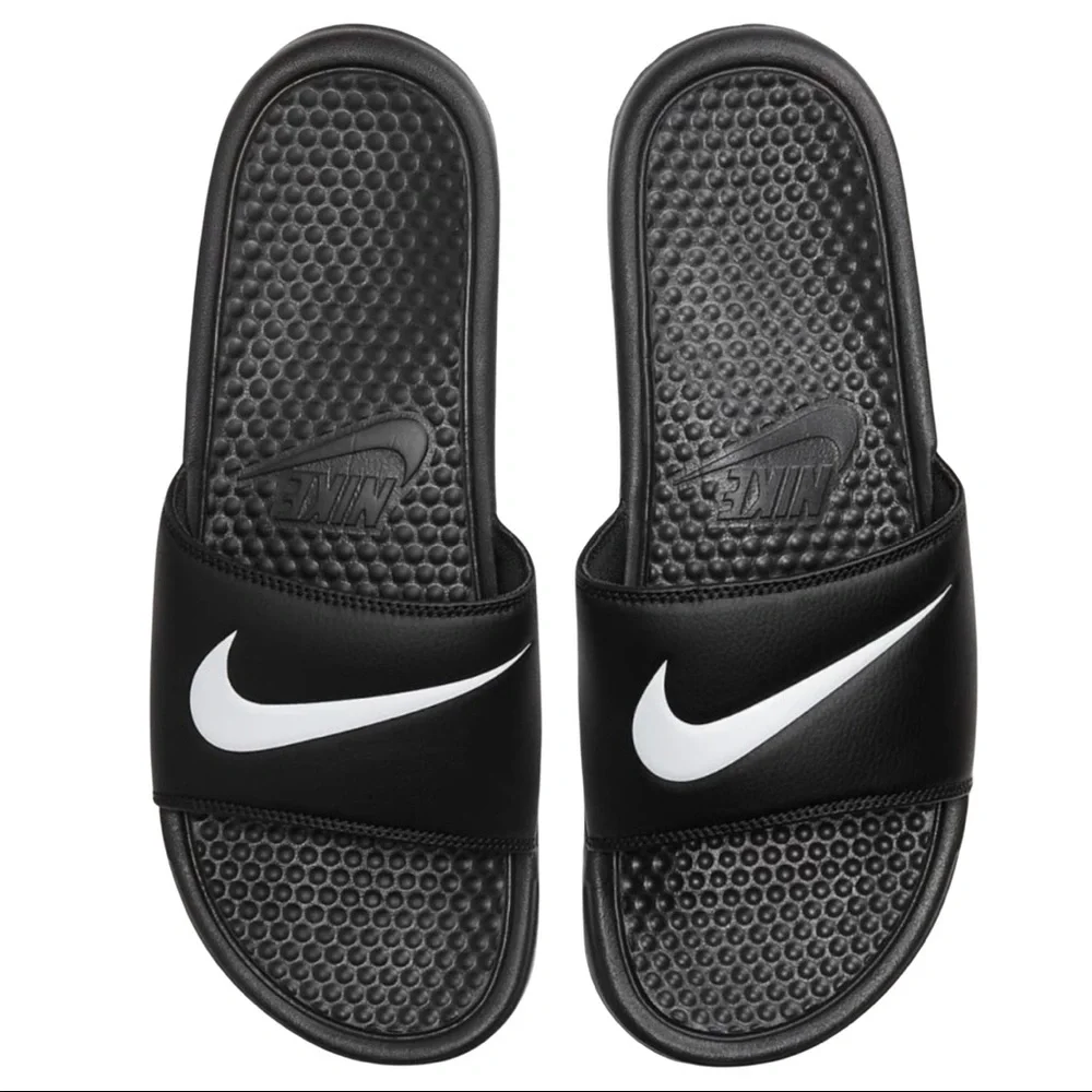 Nike Men’s Black Slip-On Cushioned Sandals with Grey Swoosh Nike SolarSoft Comfort Slide Sandals Mens 12 Black Gray  main image 4